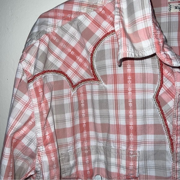 Lucky Brand Sportswear Western Style Pink Plaid Snap Front Cotton Shirt Size XL - Picture 11 of 13
